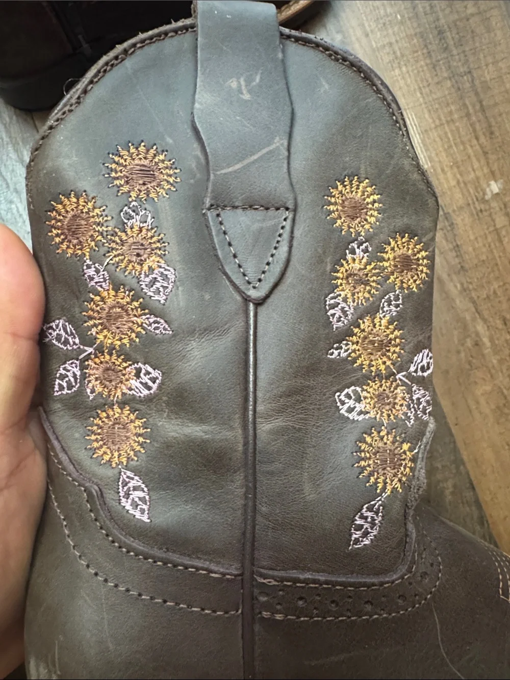 Kids Brown Embroidered Western Pull-On Boots